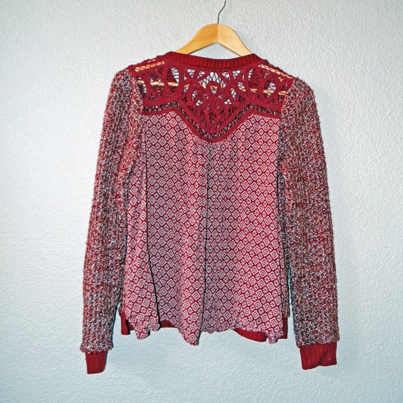 Miss Me Burgundy Red Women's Sweater with Crochet Sz M / Medium - Picture 8 of 10